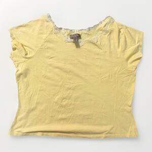 i.e. Woman 1X Yellow Lace Trim Scoop Neck Short Sleeve Stretch Top Plus Size